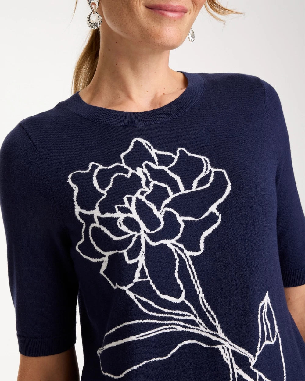 Passport Blue Ella Short-Sleeve Floral Sweater