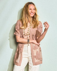 Mocha Mousse Cotton-Blend Crochet Cocoon Cardigan