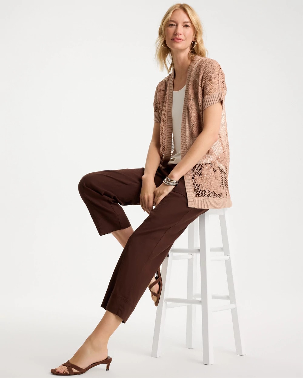 Mocha Mousse Cotton-Blend Crochet Cocoon Cardigan