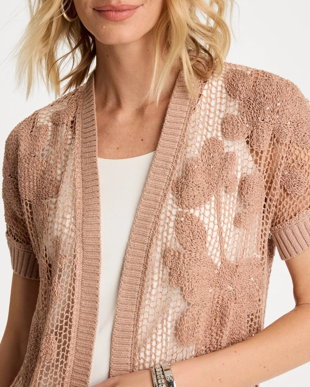 Mocha Mousse Cotton-Blend Crochet Cocoon Cardigan