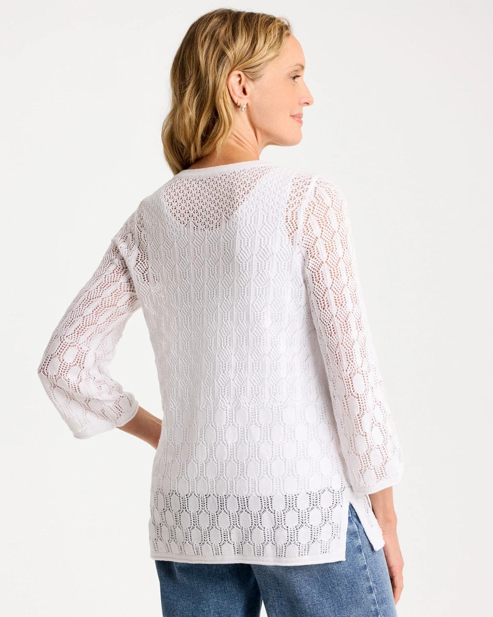 Alabaster Cotton-Linen Lace Notch-Neck Sweater