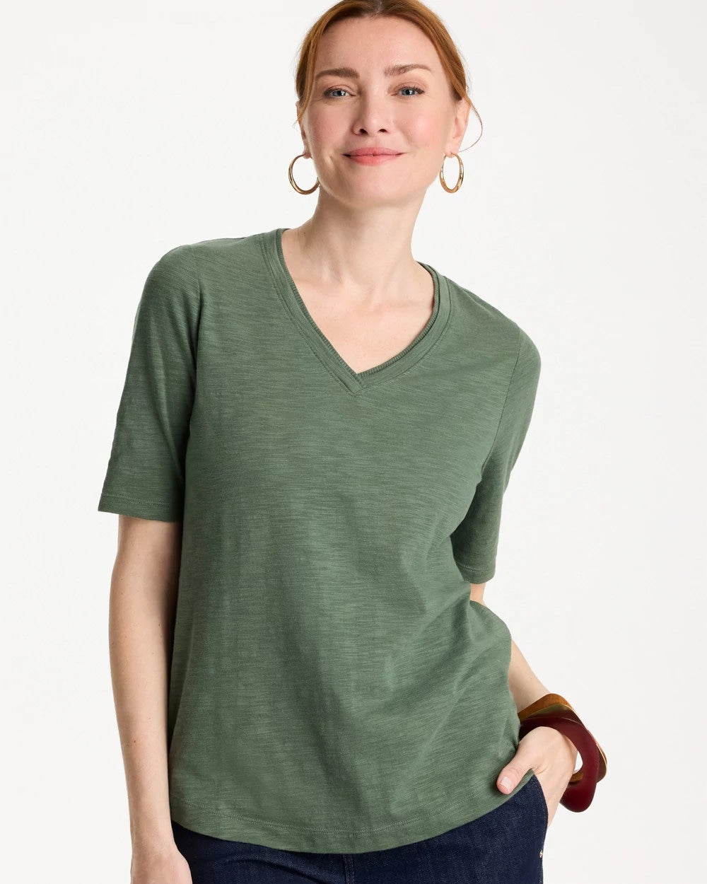 Kelp Forest Cotton Slub V-Neck Tee