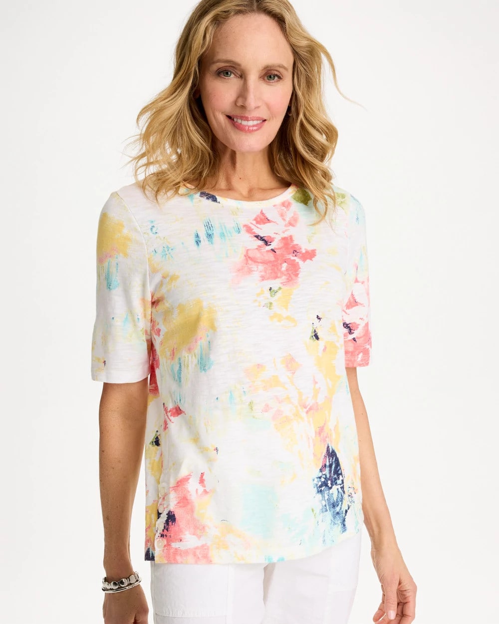 Bondi Blue Cotton Slub Printed Henley Tee