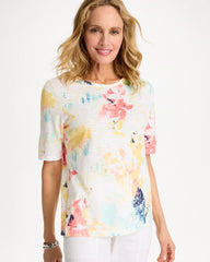 Bondi Blue Cotton Slub Printed Henley Tee