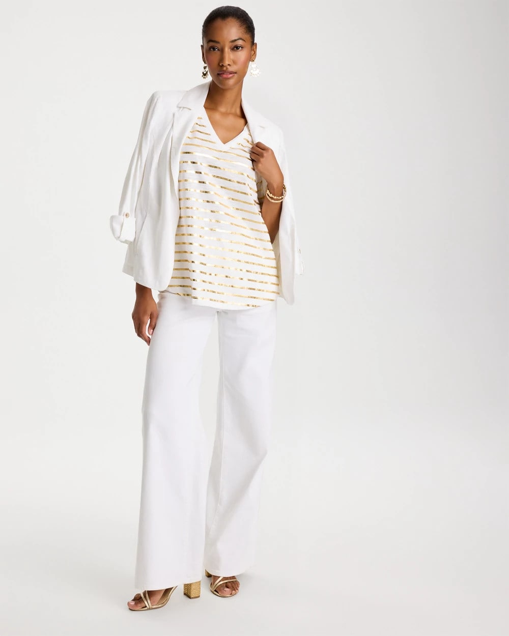 Alabaster Striped Cotton Slub V-Neck Tee