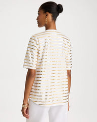 Alabaster Striped Cotton Slub V-Neck Tee