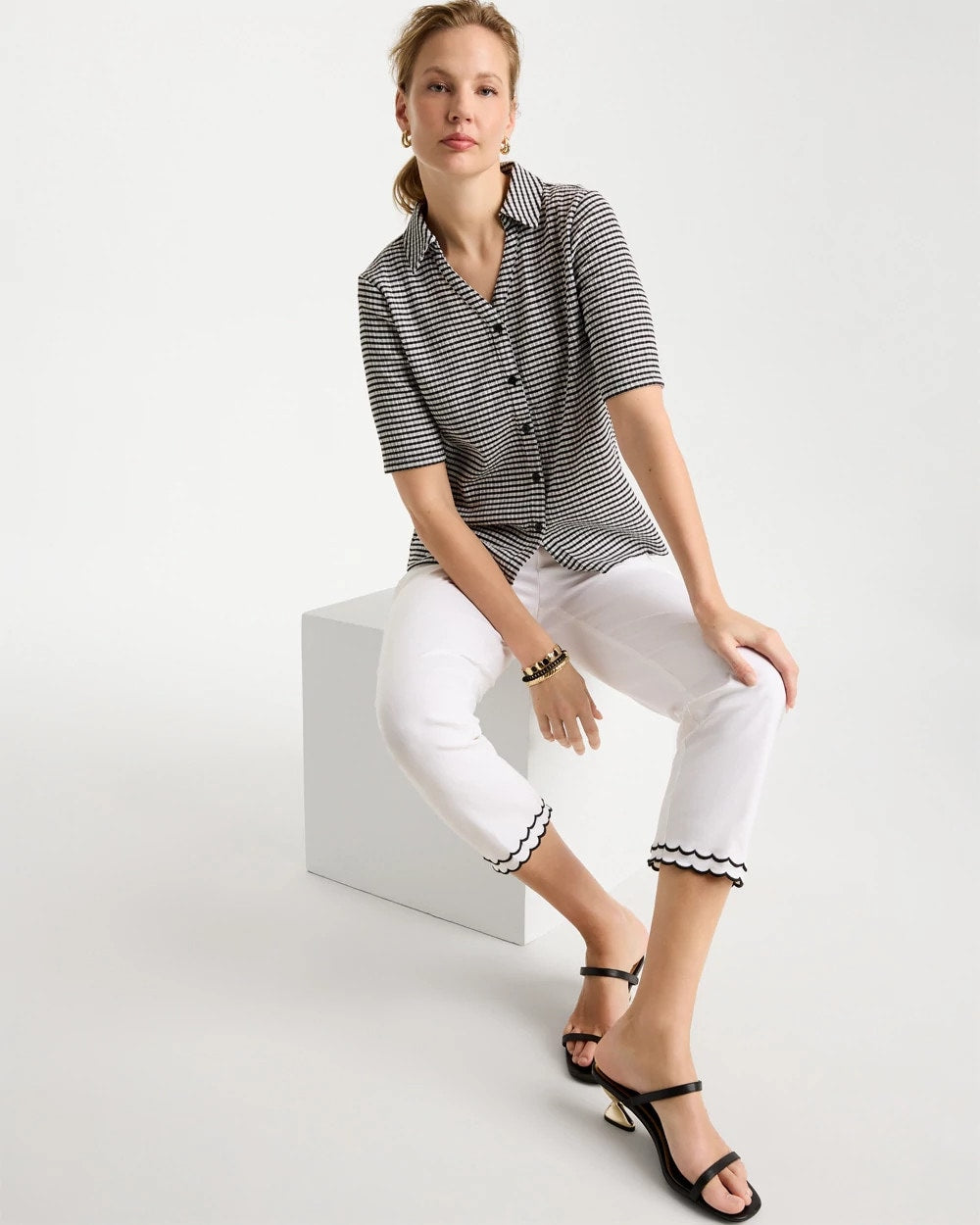 Black Gingham Textured Camp Tee
