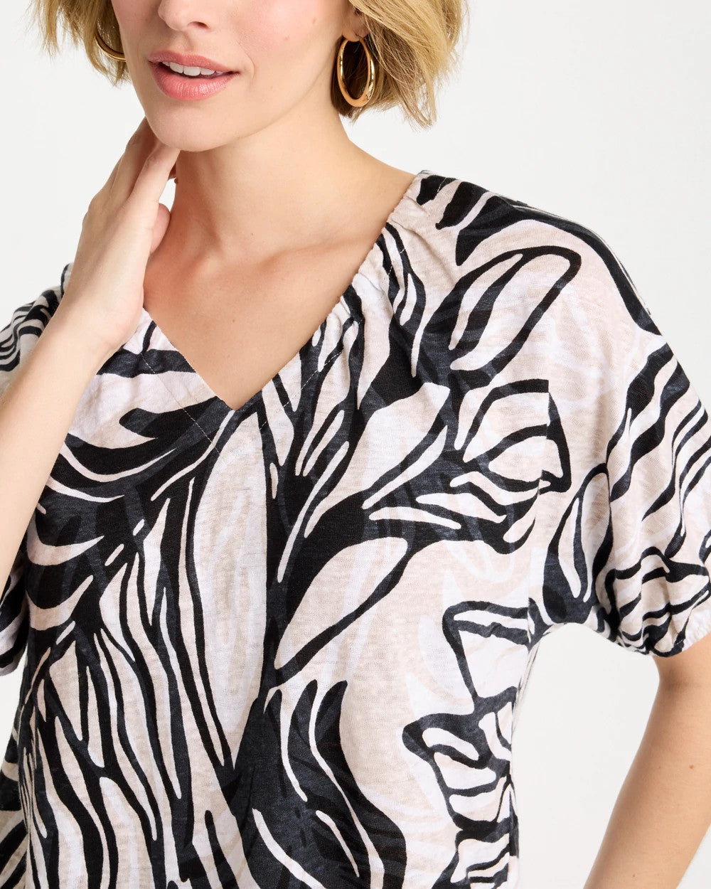 Smokey Taupe Linen Ruched Palm Tee