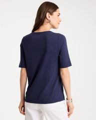 Passport Blue Cotton Slub Crewneck Button Tee