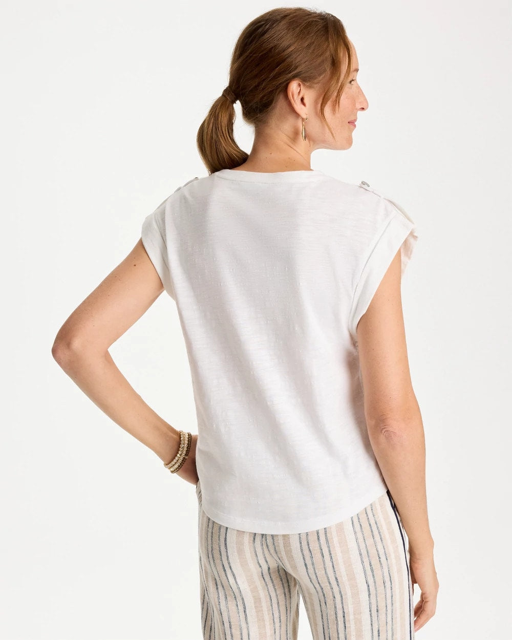 Alabaster Cotton Slub Epaulette Tee