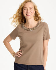 Topaz Smoke Cotton Sequin Tee