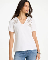 Alabaster Cotton Stretch Palm Sequin Tee