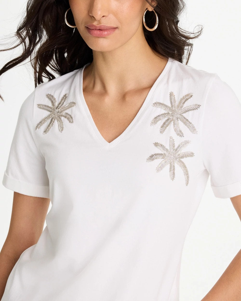 Alabaster Cotton Stretch Palm Sequin Tee