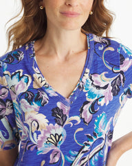 Amparo Blue Paisley Cotton Slub V-Neck Tee