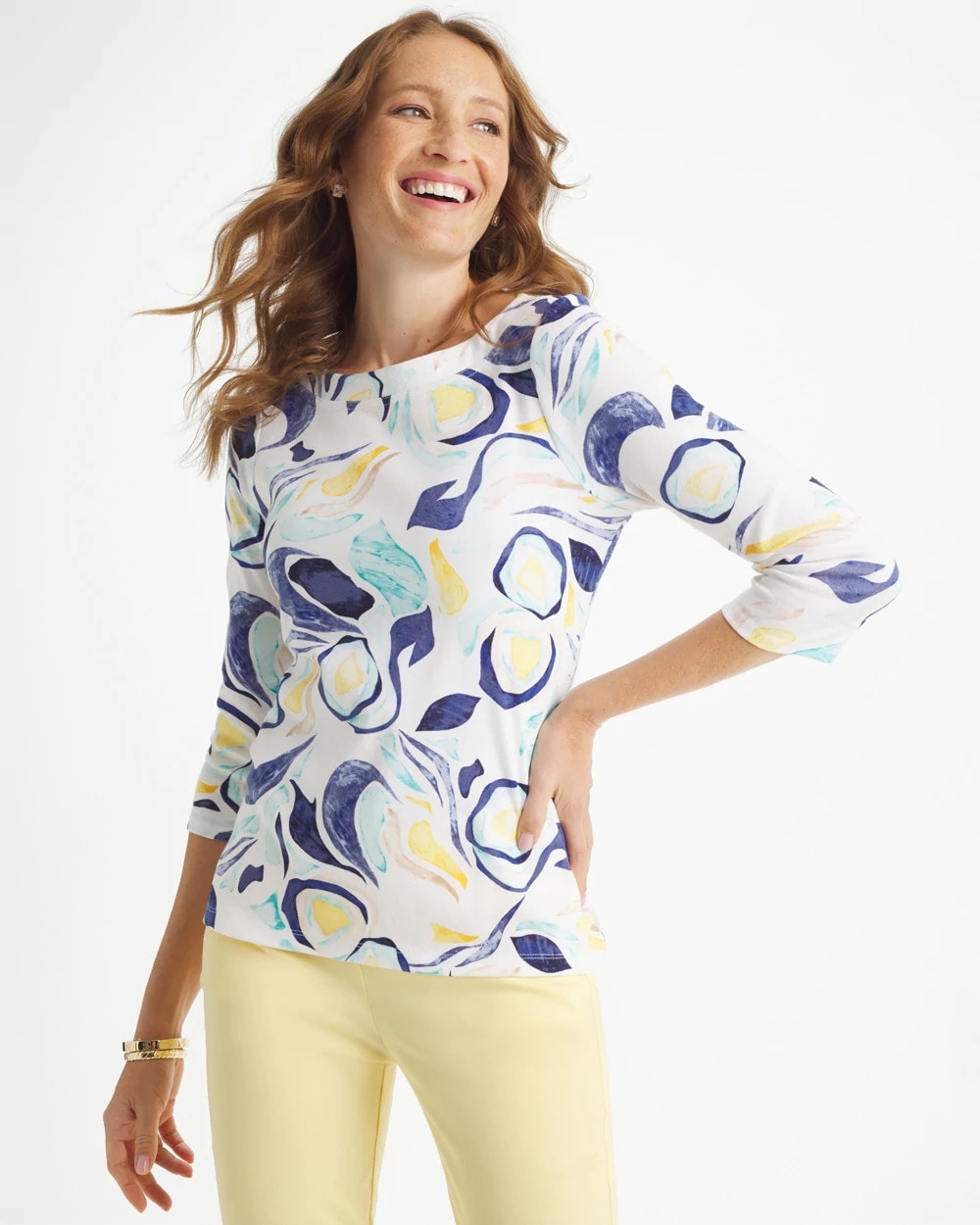 Passport Blue Abstract Pima 3/4 Sleeve Tee