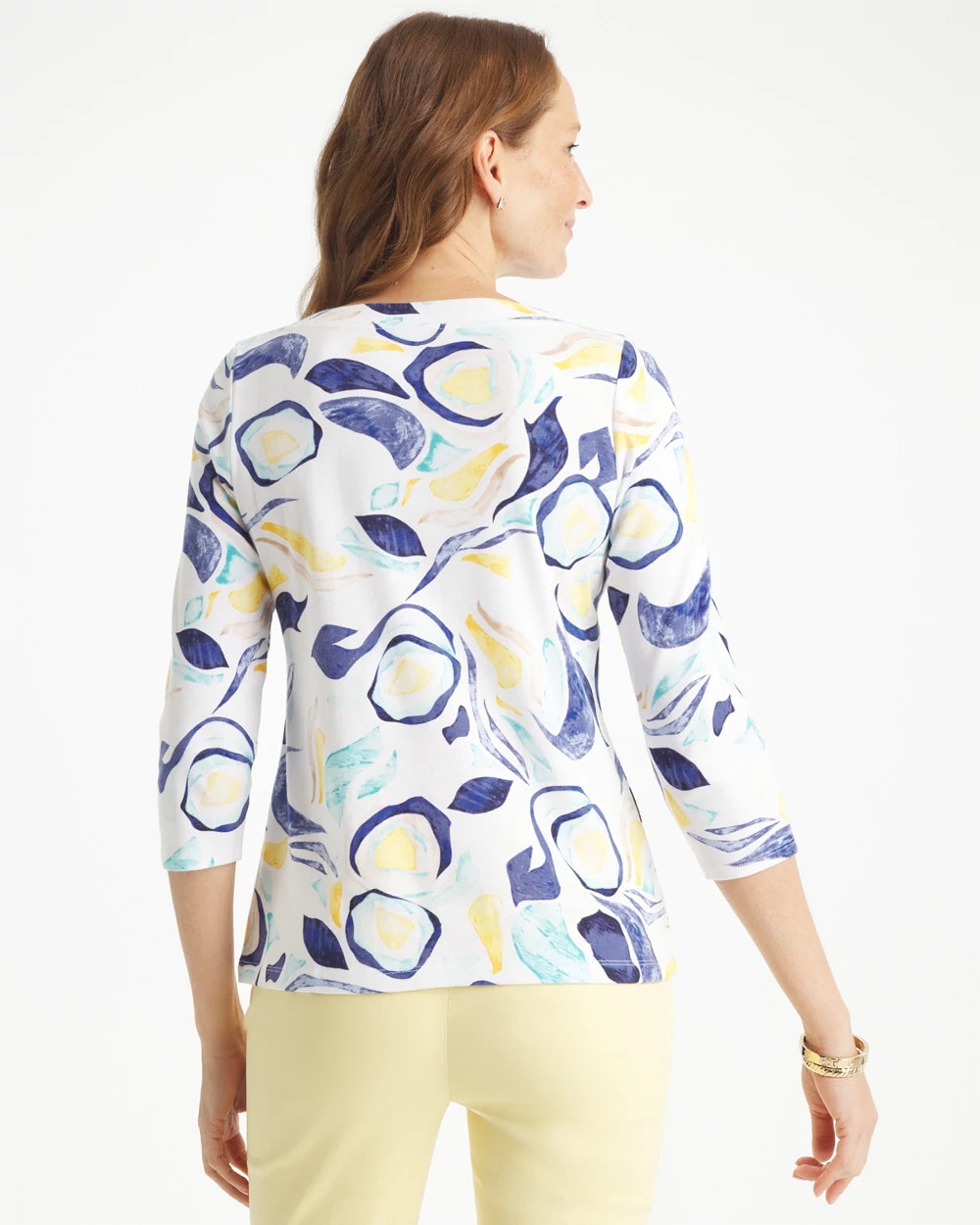 Passport Blue Abstract Pima 3/4 Sleeve Tee
