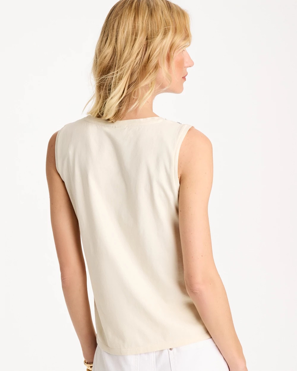Ecru Caviar Trim Floral Tank
