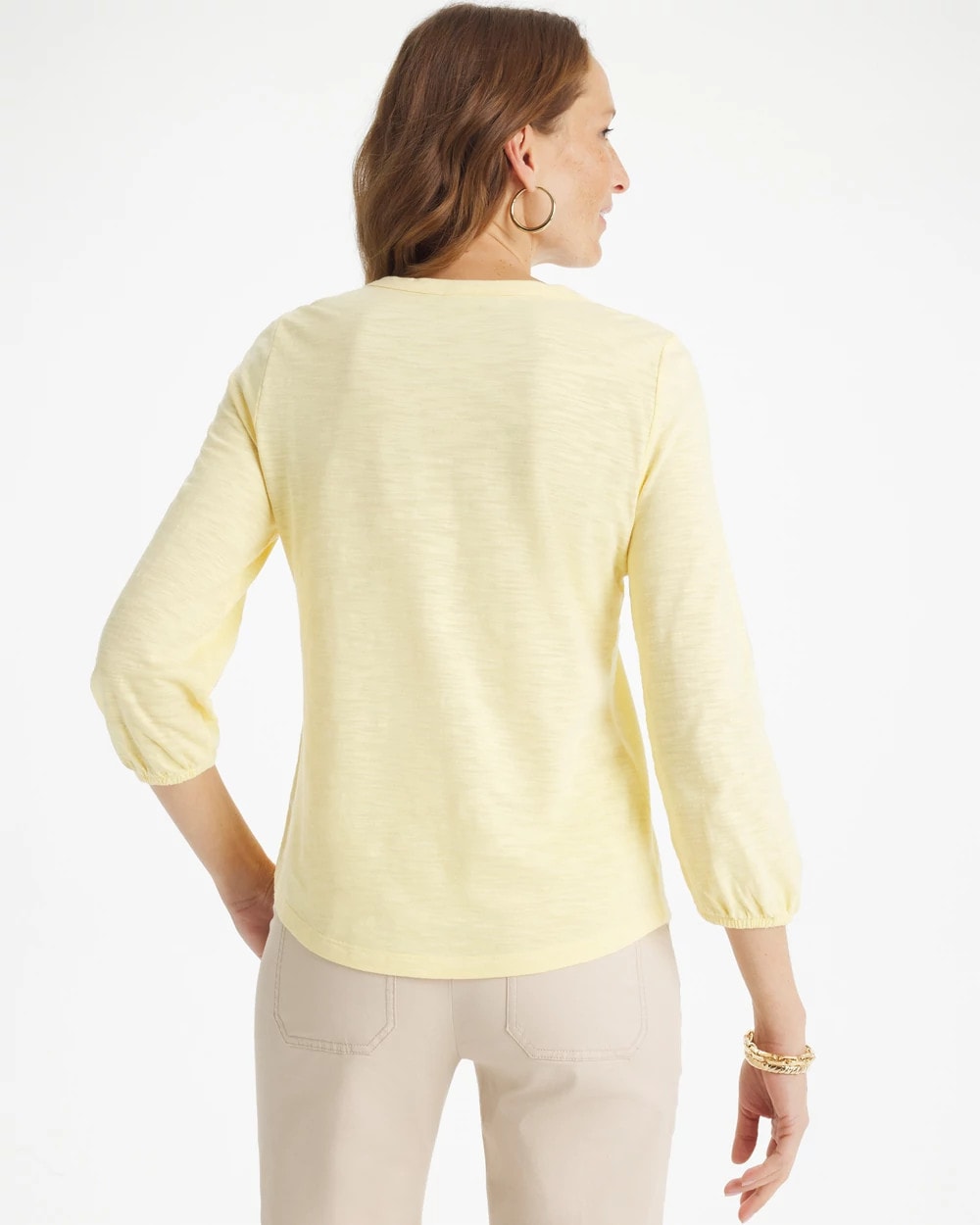 Golden Haze Puff Sleeve Cotton Slub Henley Tee
