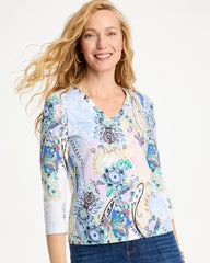 Passport Blue Patch Cotton Stretch 3/4 Sleeve Tee