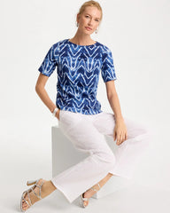 Passport Blue Tie Dye Chevron Pima Elbow Sleeve Tee