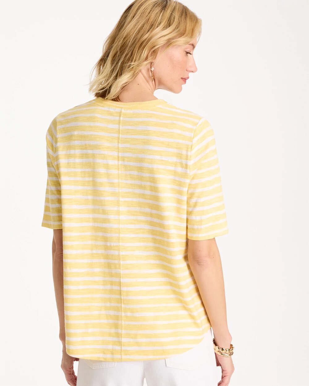 Golden Haze Striped Cotton Slub V-Neck Tee
