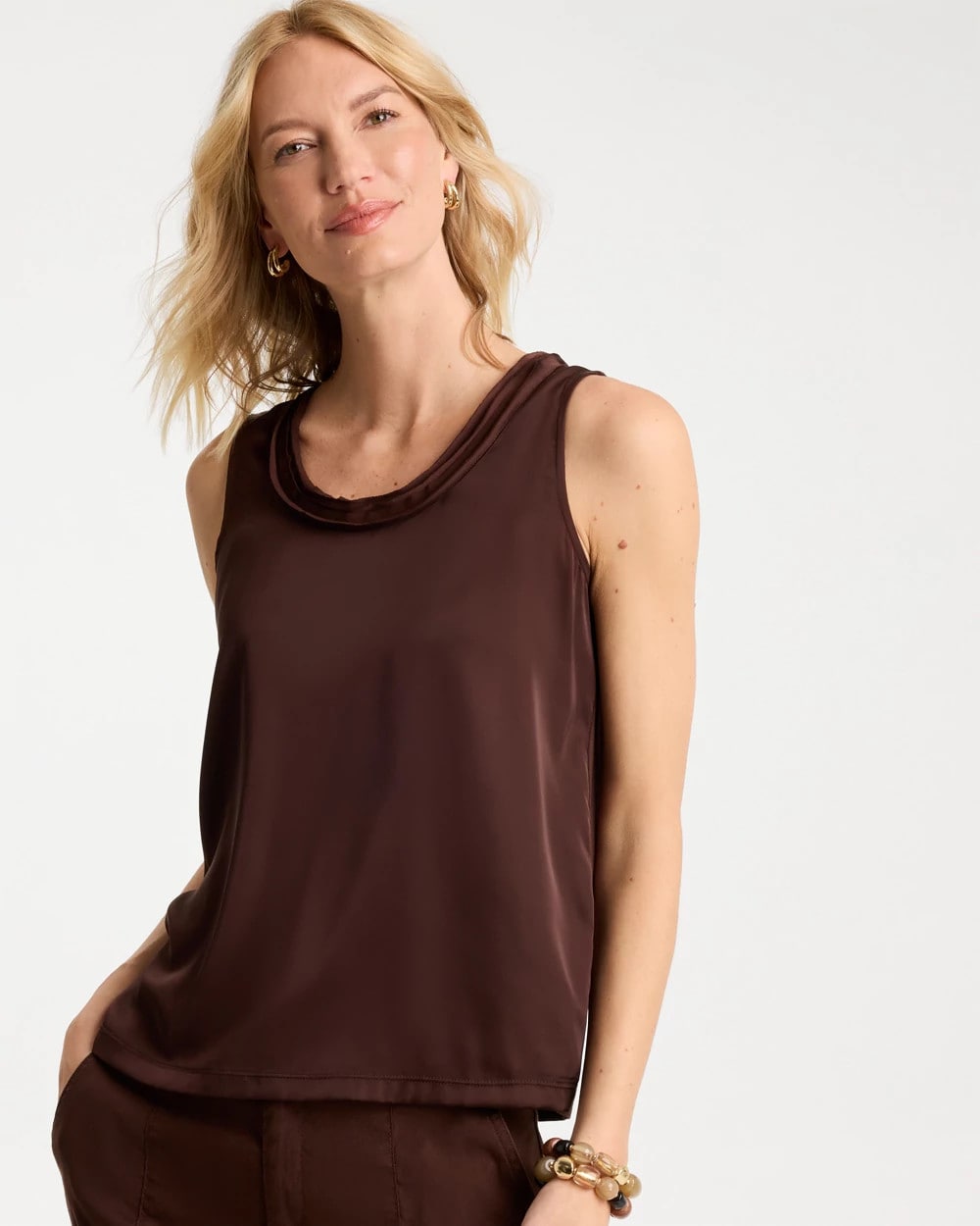 Deep Brown Jersey Satin Tank Top