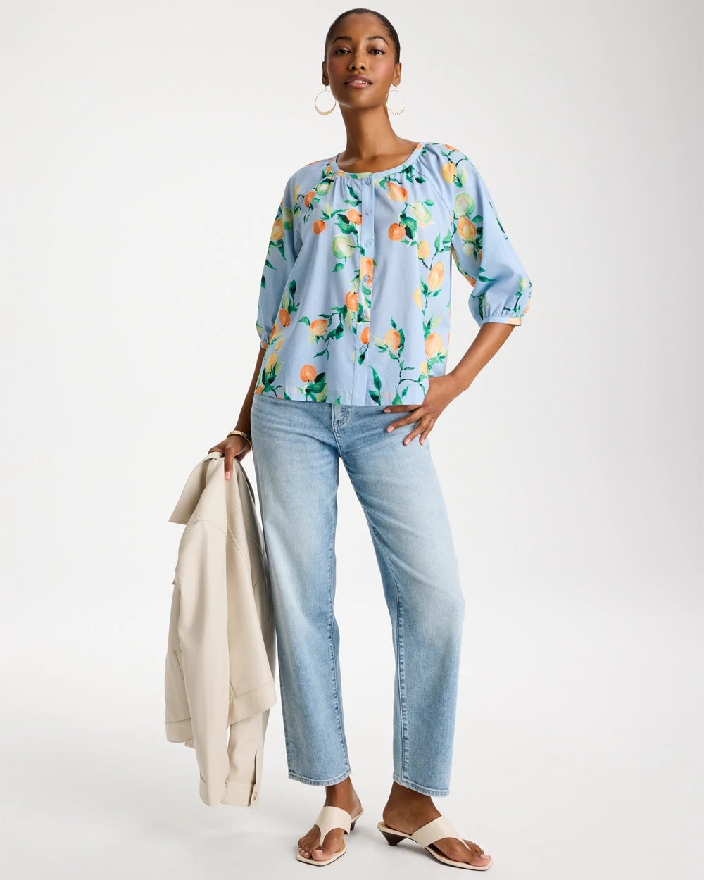 Bondi Blue Cotton Voile Printed Blouse