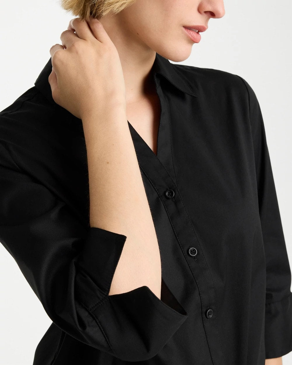 Black Poplin Cotton Tie-Front Top