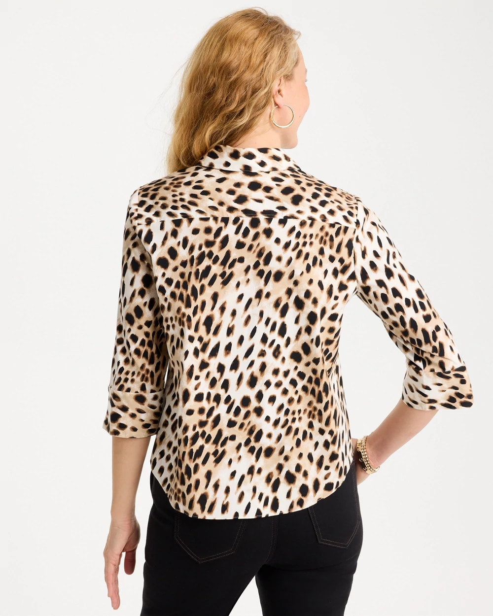 Black Poplin Cotton Animal Print Tie-Front Top