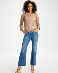Mocha Mousse Mixed-Media Medallion Lace Top