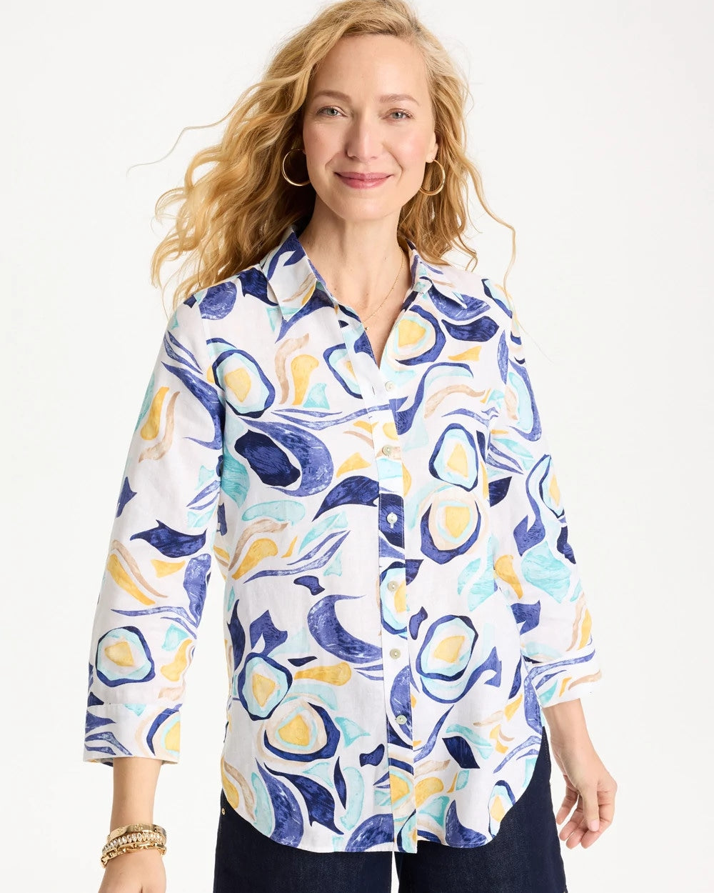 Passport Blue No Iron™ Linen Handpainted Print Shirt
