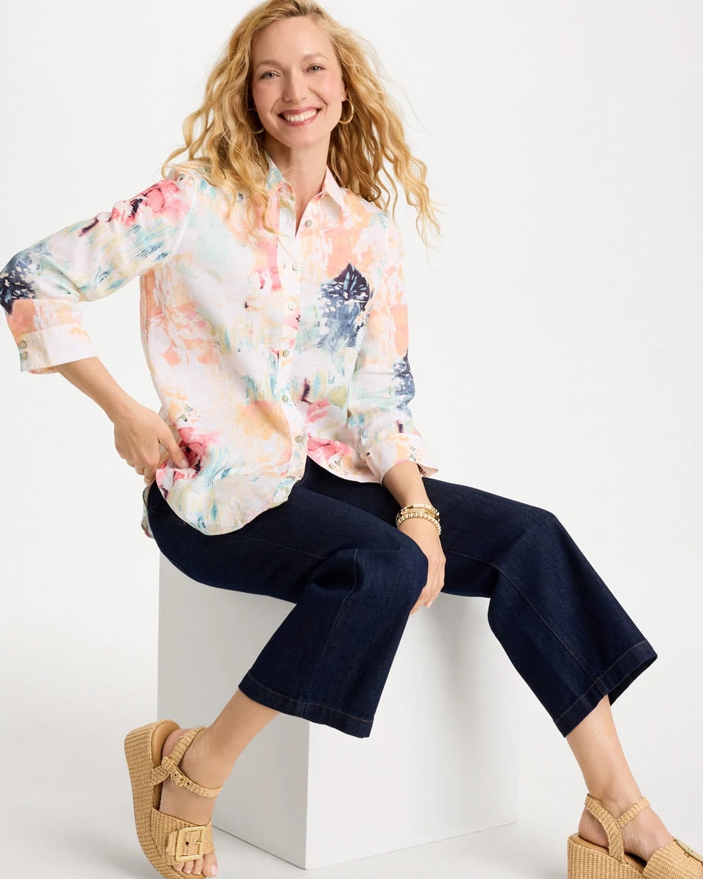 Calypso Coral No Iron™ Linen Printed Shirt
