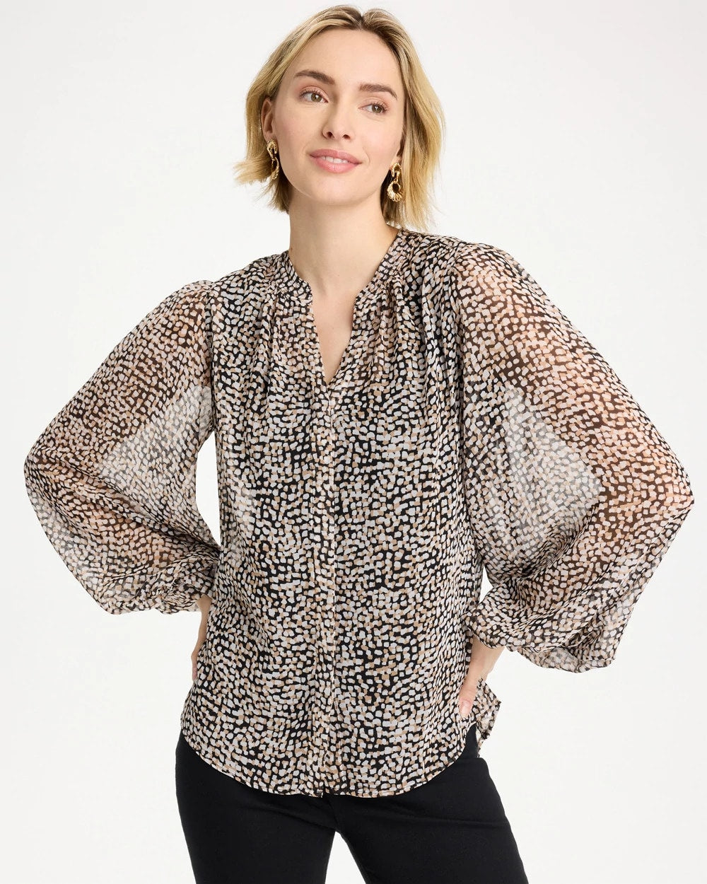 Black Georgette Printed Squares Blouse