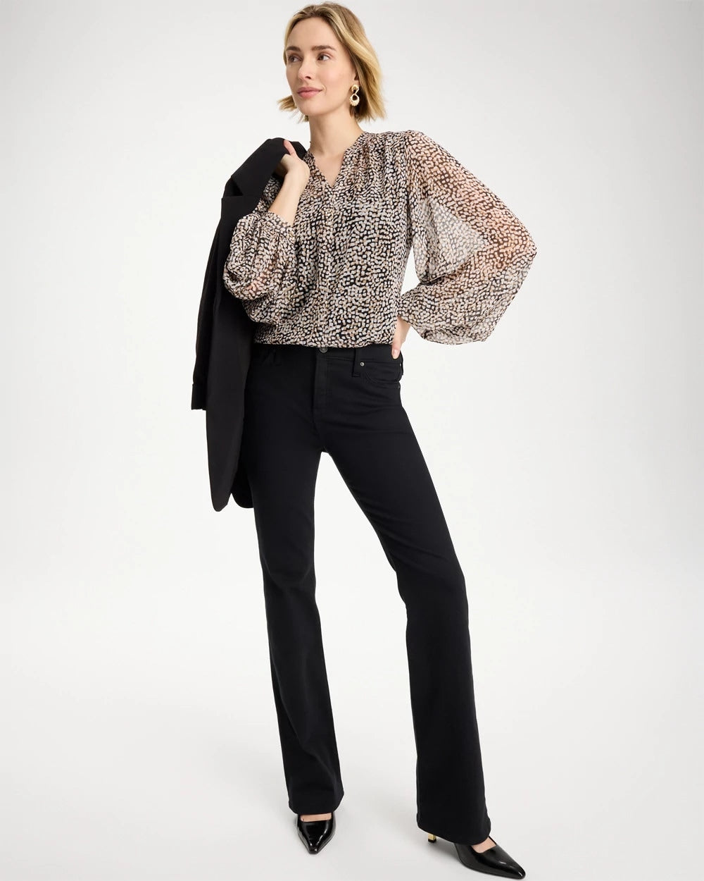 Black Georgette Printed Squares Blouse