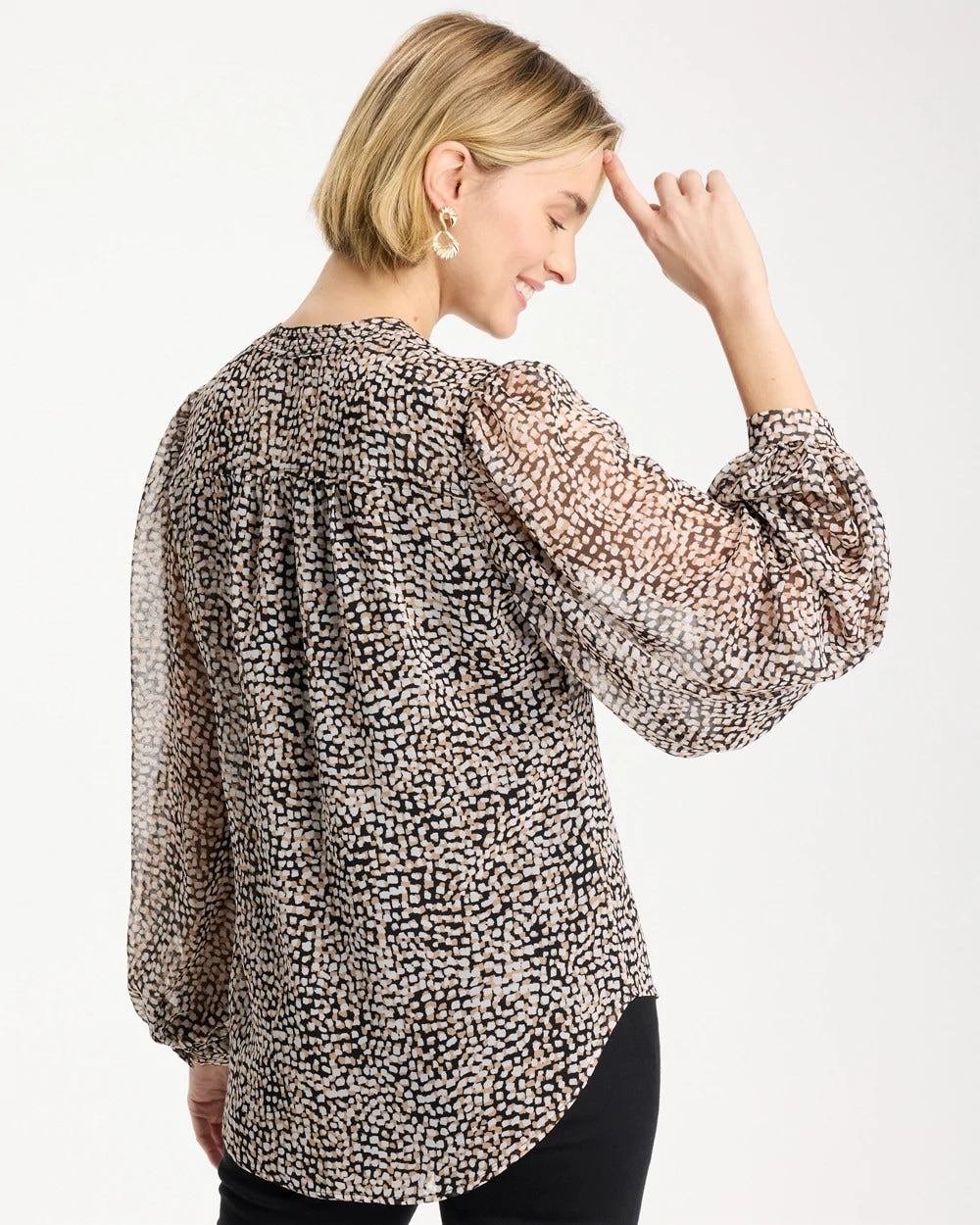 Black Georgette Printed Squares Blouse