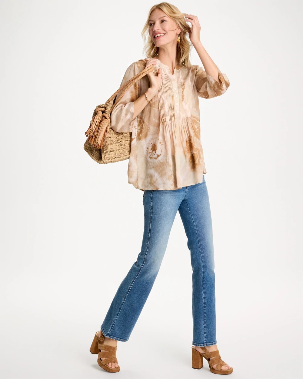 Sandstone Cotton-Blend Pintuck Tunic