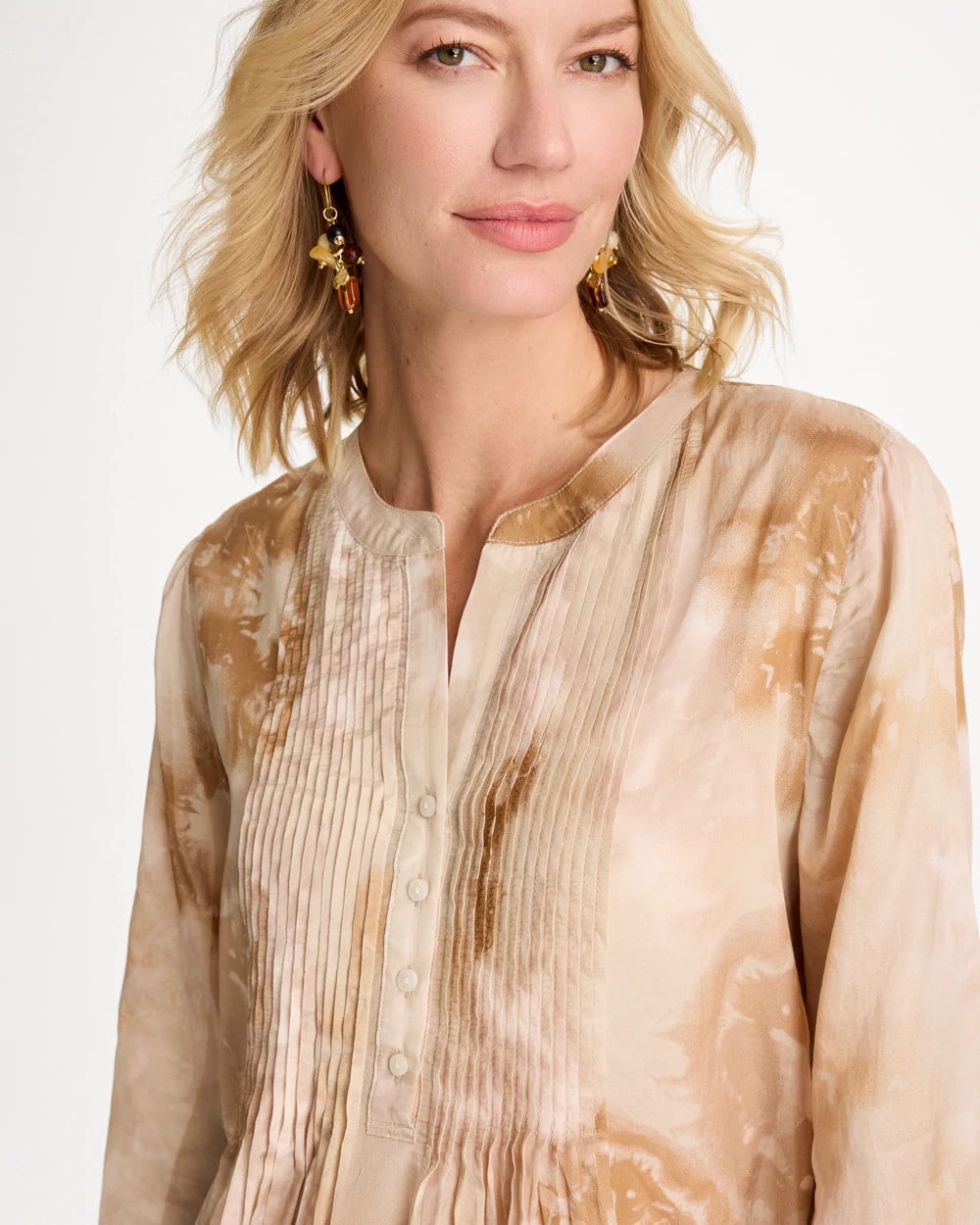 Sandstone Cotton-Blend Pintuck Tunic