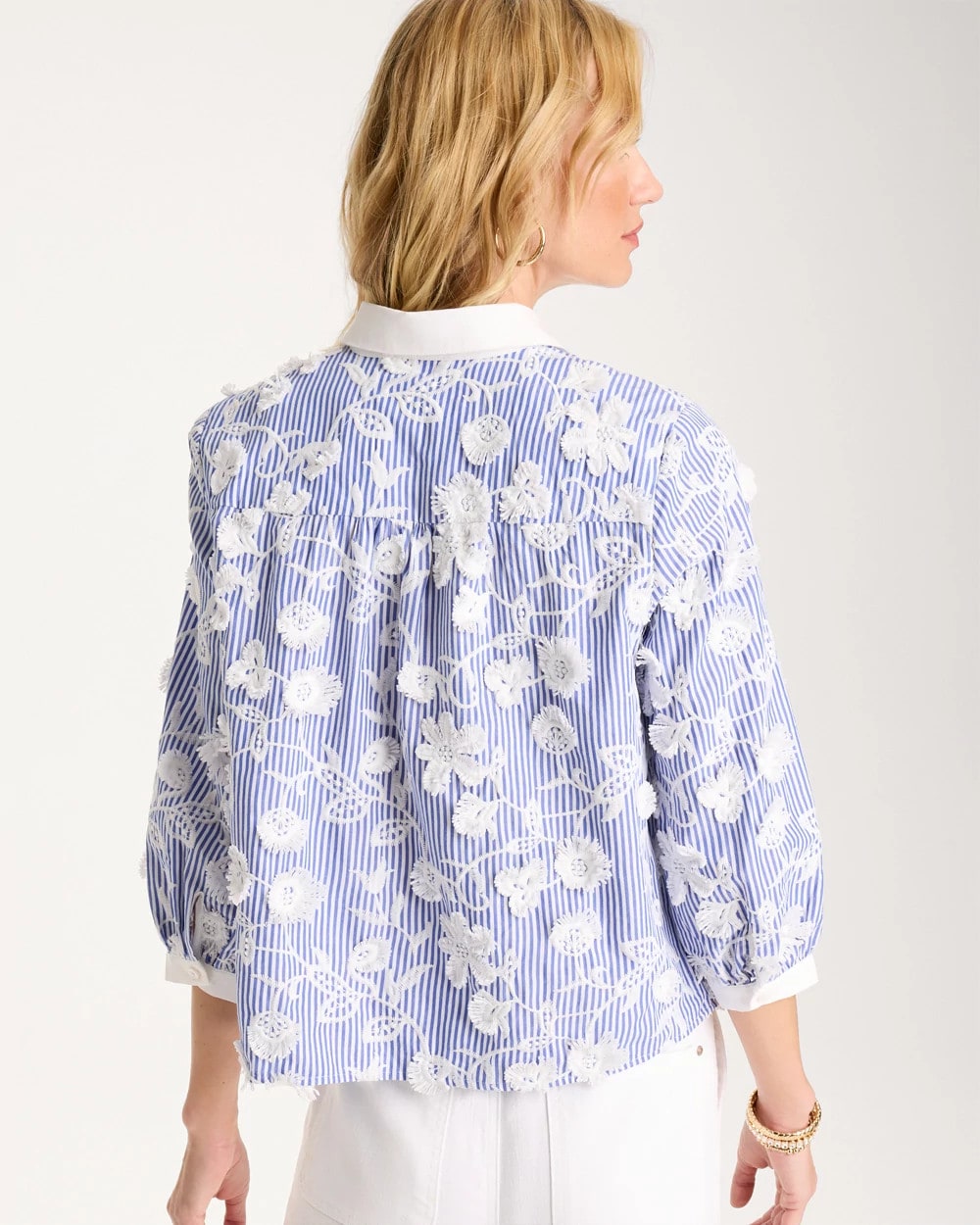 Alabaster Cotton 3D Embroidered Striped Shirt