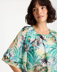 Topanga Green Printed Georgette Swing Blouse