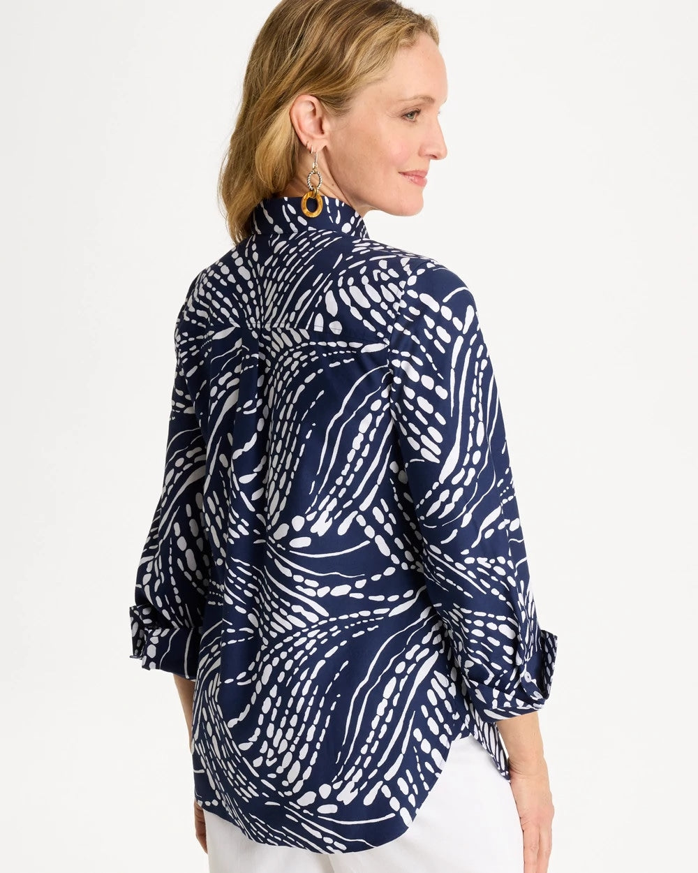 Passport Blue Printed No Iron Stretch Shirt