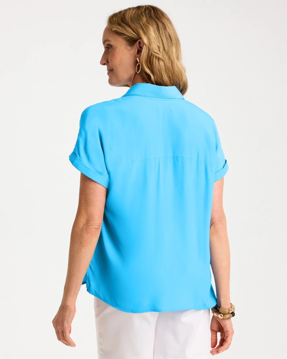Blue Tide Faux Silk Henley Top