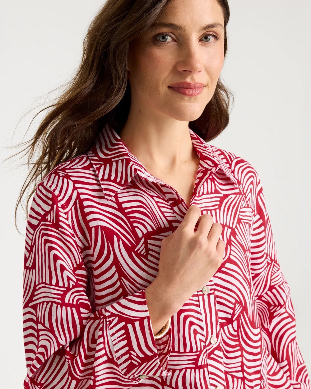 Cherry Lush No Iron™ Linen Geo Print Shirt