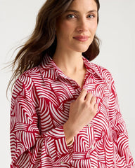 Cherry Lush No Iron™ Linen Geo Print Shirt