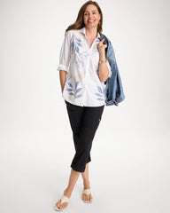 Optic White Placed Print No Iron Stretch Shirt