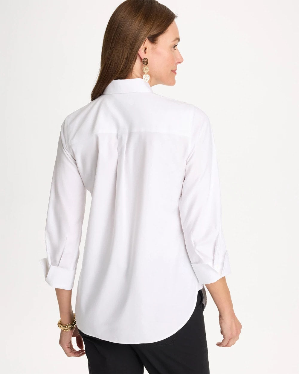 Optic White Placed Print No Iron Stretch Shirt