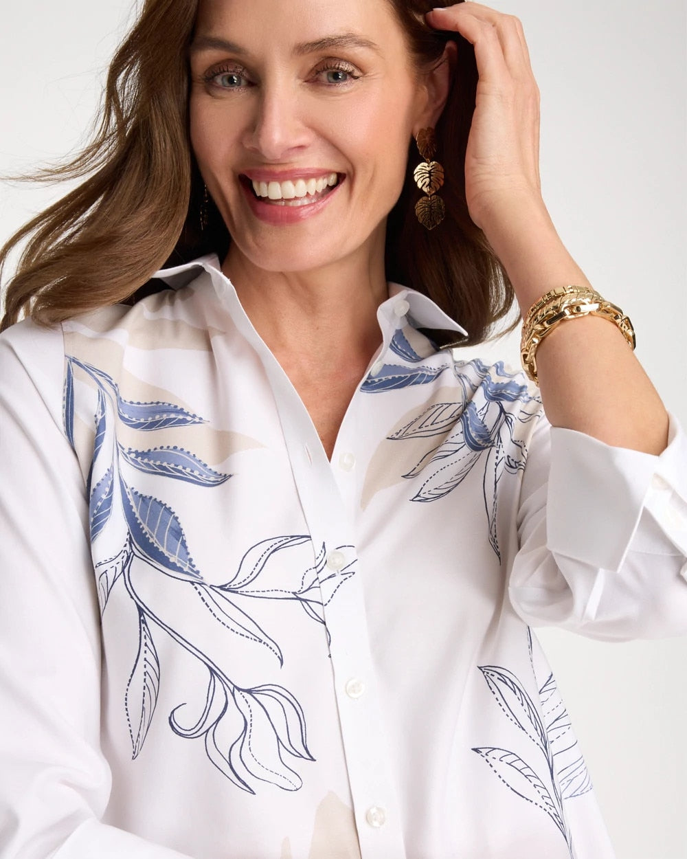 Optic White Placed Print No Iron Stretch Shirt