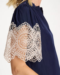 Passport Blue Sea Island Crochet Lace Blouse