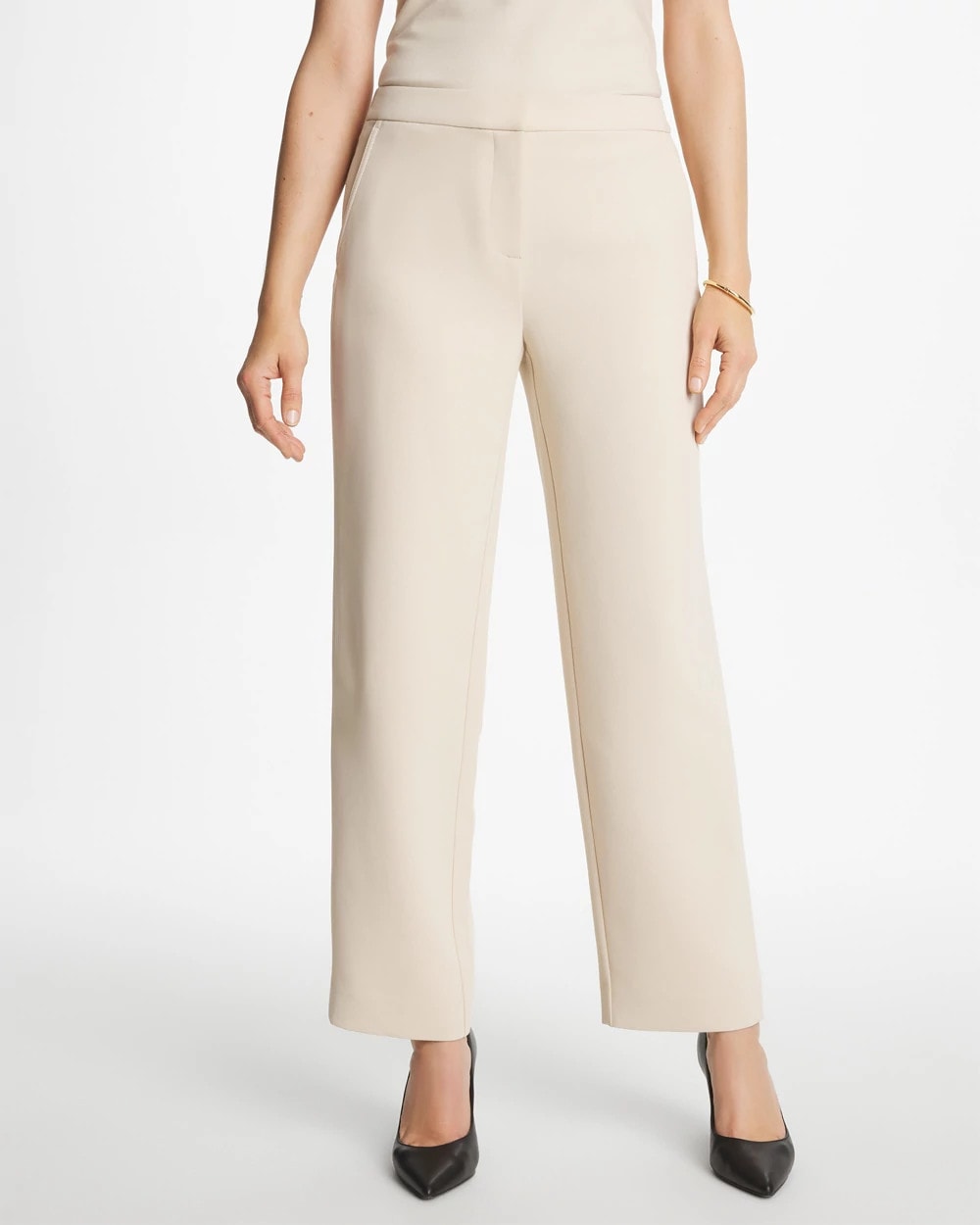 Pale Sand Textured Straight Tapered Ankle Pants