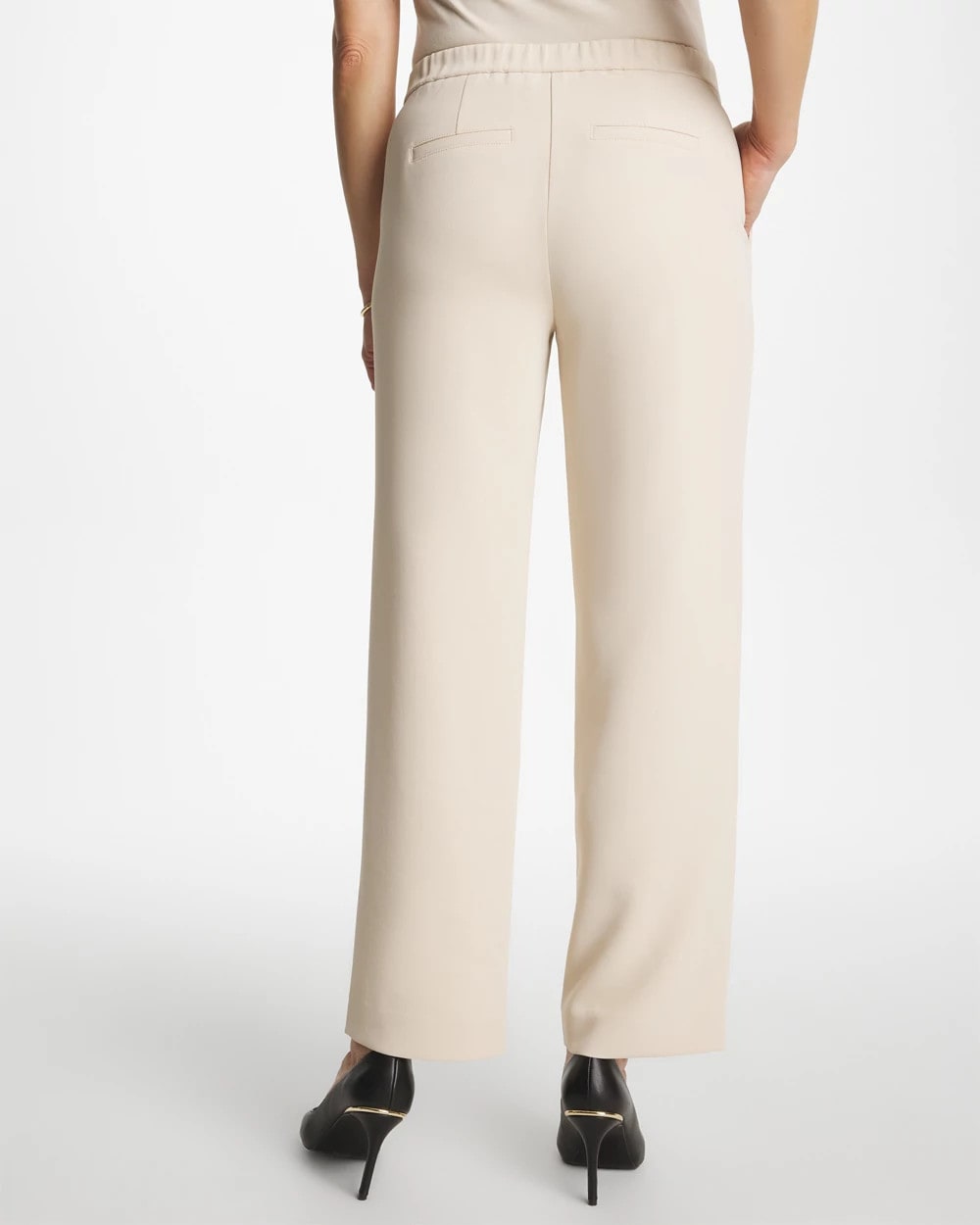 Pale Sand Textured Straight Tapered Ankle Pants