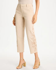 Pale Sand Relaxed Embroidered Fray Crop Pant